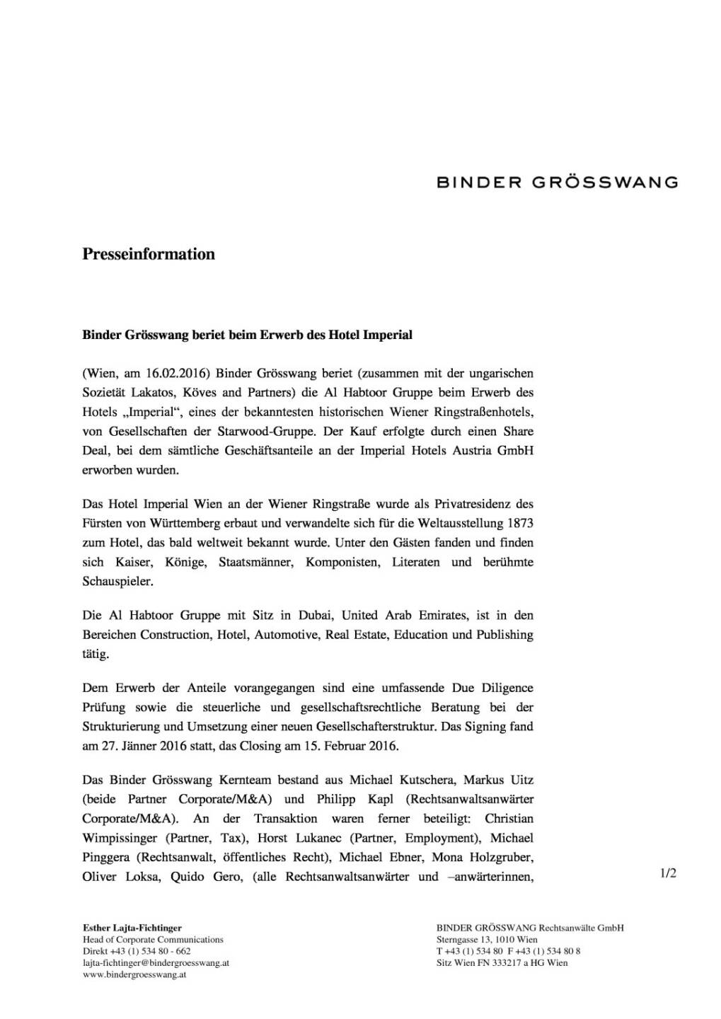 Binder Grösswang beriet beim Erwerb des Hotel Imperial, Seite 1/2, komplettes Dokument unter http://boerse-social.com/static/uploads/file_642_binder_grosswang_beriet_beim_erwerb_des_hotel_imperial.pdf