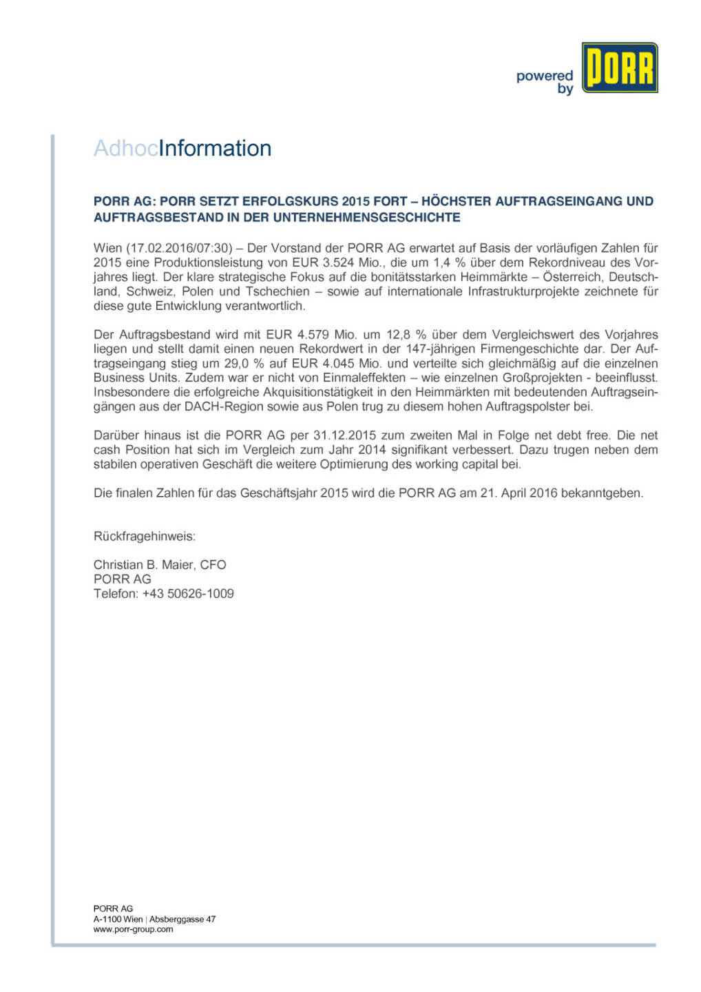 Porr vorläufiges Ergebnis 2015, Seite 1/1, komplettes Dokument unter http://boerse-social.com/static/uploads/file_645_porr_vorlaufiges_ergebnis_2015.pdf