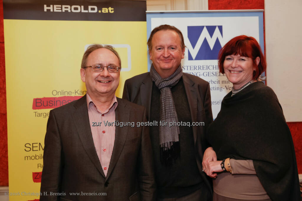 Peter Drobil (ÖMG), Wolfgang Unterhuber, Gabriele Stanek (ÖMG) : Wolfgang Unterhuber, Chefredakteur der RMA, zu Gast in der ÖMG Business Lounge : Regionalität - Marketingschmäh oder nachhaltiger Trend? : Fotocredit: ÖMG/Breneis, © Aussender (18.02.2016) 