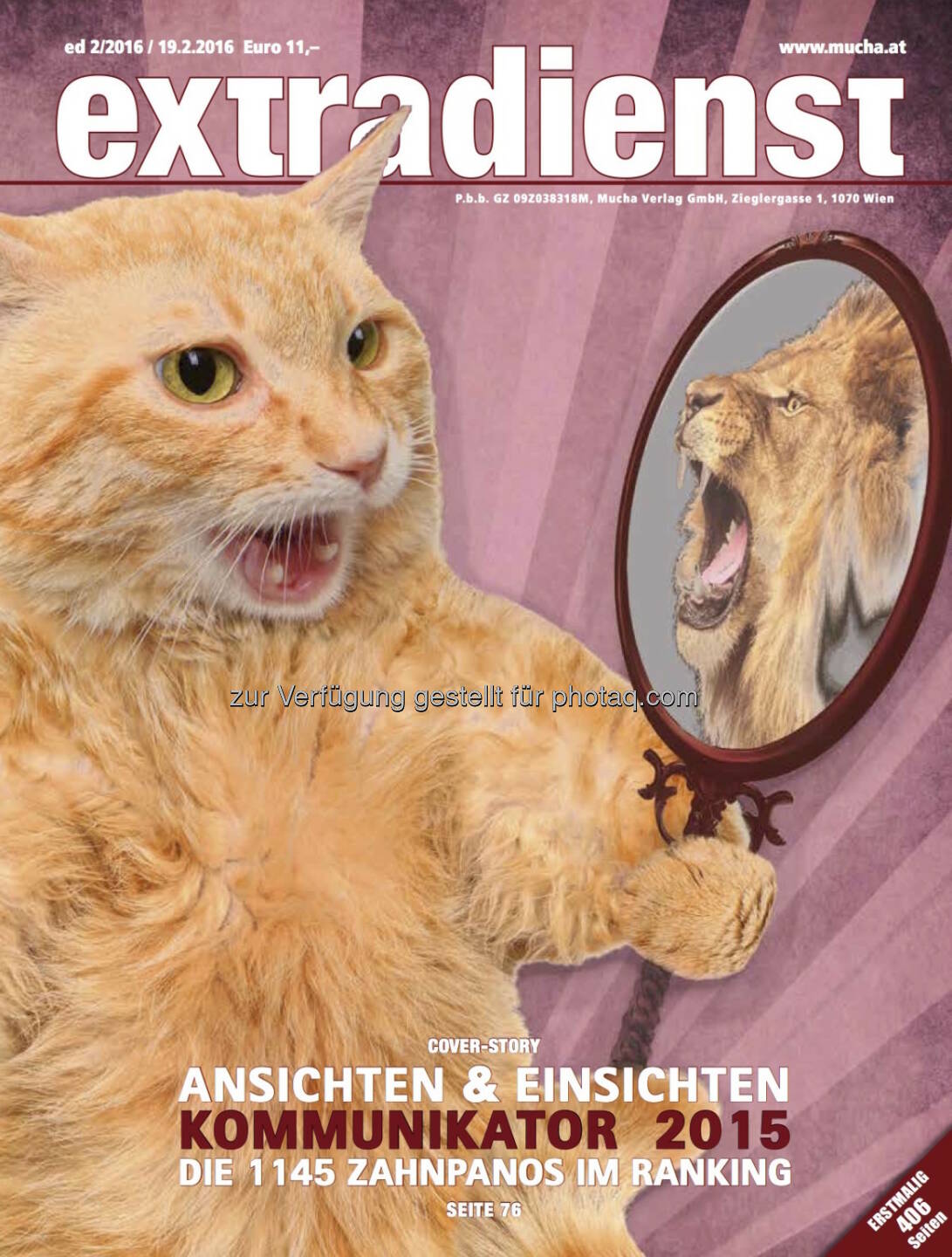 Cover extradienst 2/2016 : Er ist gekürt : Der Kommunikator 2015 :  45 Branchenexperten bewerteten für extradienst 1.145 Kommunikationsmanager : Fotocredit: Mucha Verlag