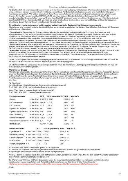 Wienerberger: Rekordumsatz und Gewinn, Seite 2/3, komplettes Dokument unter http://boerse-social.com/static/uploads/file_679_wienerberger_rekordumsatz_und_gewinn.pdf (24.02.2016) 