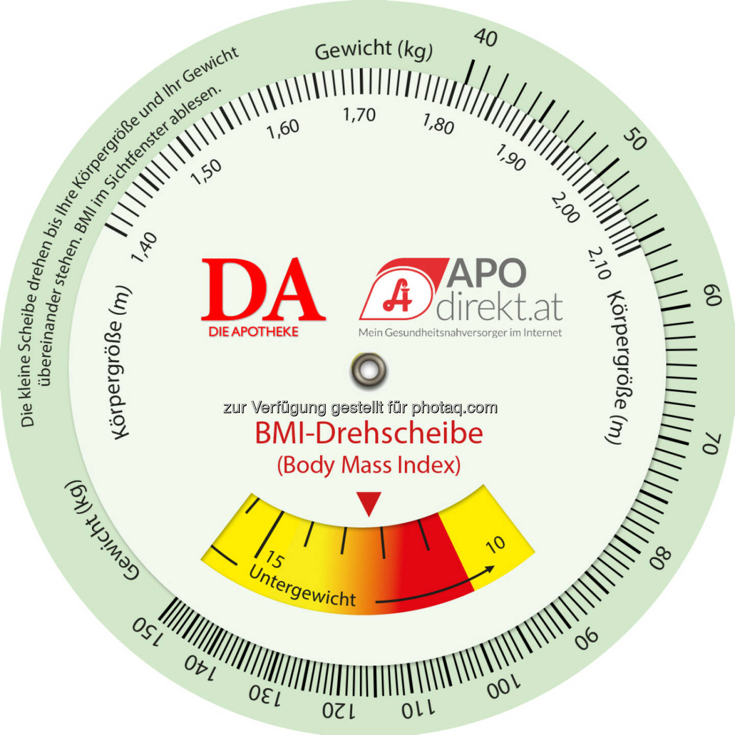 Body Mass Index Drehscheibe : Abnehm-Aktion in den Apotheken : April ist der Monat des gesunden Körpergewichts : Fotocredit: Österreichischer Apothekerverband