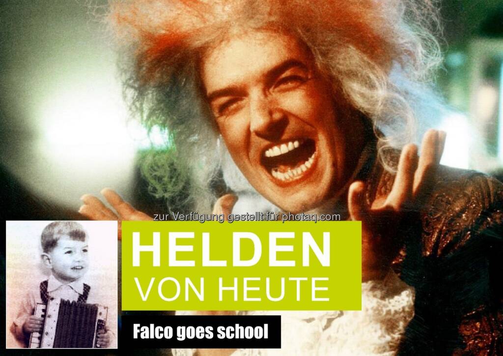 Helden von heute - Falco goes school : Falco Privatstiftung startet ab 1.März Talent-Wettbewerb für Schüler : Fotocredit: Rudi Dolezal (Falco-Amadeus); Falco Privatstiftung (Falco-Kind), © Aussender (25.02.2016) 