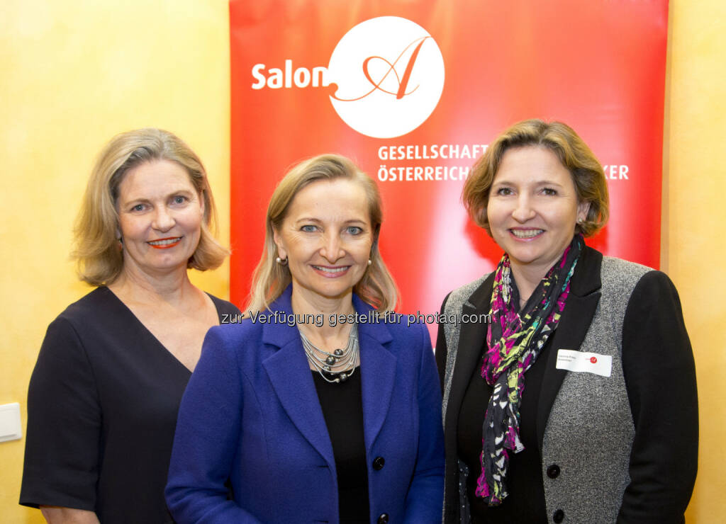 Ulrike Mursch-Edlmayr (Salon A-Obfrau), Ulrike Rabmer-Koller (Vorsitzende im Hauptverband der Österreichischen Sozialversicherungsträger), Corinna Prinz-Stremitzer (Salon A-Obfrau Stv.) : Gesundheitssystem: Dynamik in der Zwangsjacke? : Salon A mit HVB Vorsitzender Mag. Ulrike Rabmer-Koller : Fotocredit: Salon A/F. Matern, © Aussender (26.02.2016) 