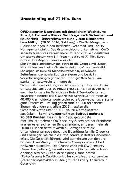 ÖWD - Umsatz stieg auf 77 Mio. Euro  , Seite 1/2, komplettes Dokument unter http://boerse-social.com/static/uploads/file_696_owd_-_umsatz_stieg_auf_77_mio_euro.pdf (29.02.2016) 