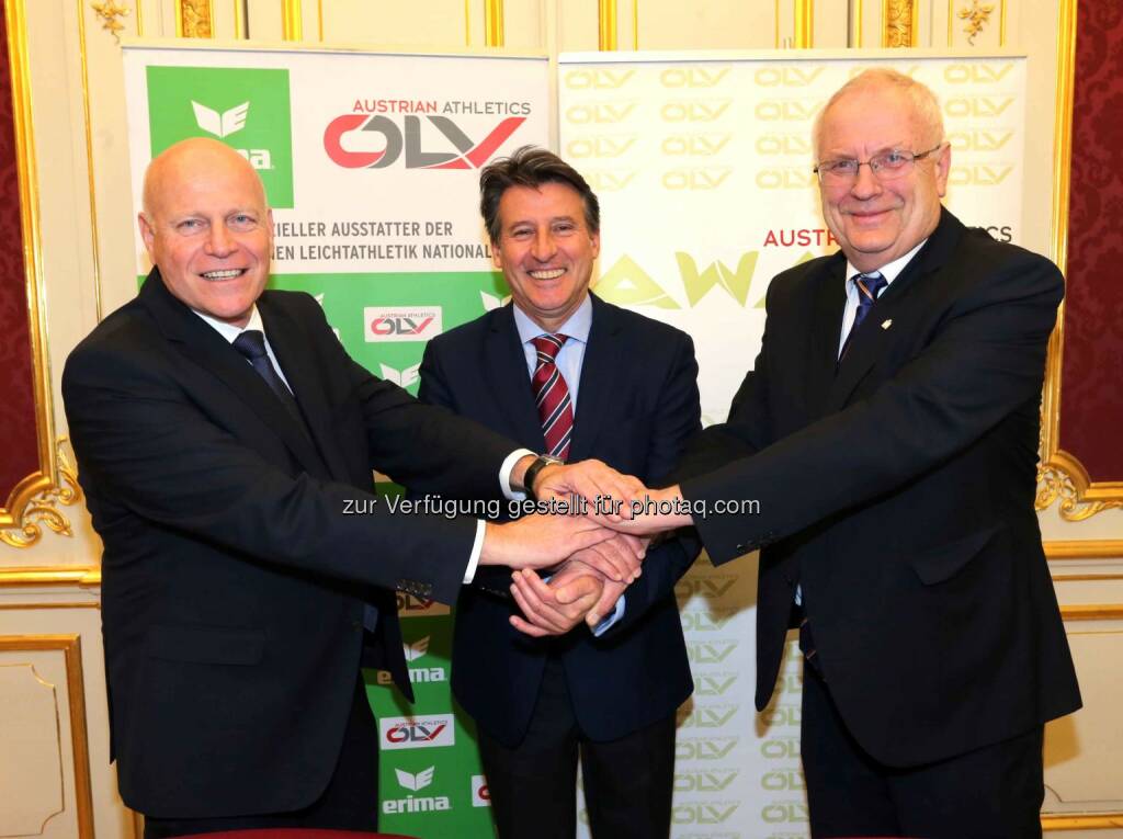 ÖLV-Präsident Ralph Vallon, IAAF-Präsident Sebastian Coe, EA-Präsident Svein-Arne Hansen (Bild: ÖLV) (01.03.2016) 