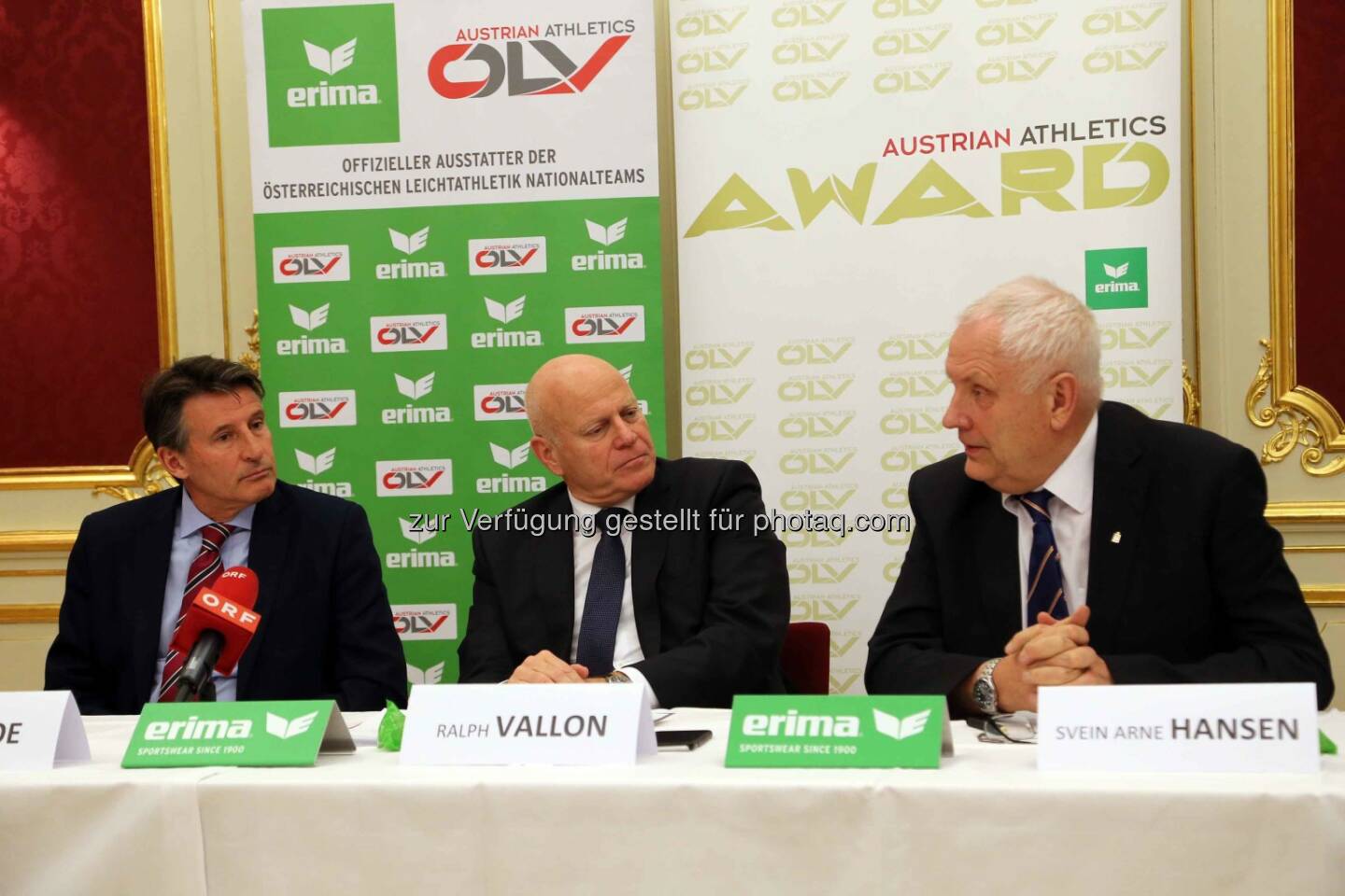 IAAF-Präsident Sebastian Coe, ÖLV-Präsident Ralph Vallon, EA-Präsident Svein-Arne Hansen (Bild: ÖLV)