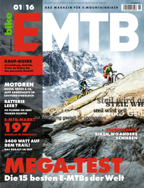 Premieren-Ausgabe der Zeitschrift EMTB : Schneller, höher, weiter : Die Premieren-Ausgabe der Zeitschrift EMTB liefert eine Vielzahl von Gründen, aufs E-Mountainbike zu steigen : Fotocredit: obs/Delius Klasing Verlag GmbH/Markus Greber, © Aussender (01.03.2016) 