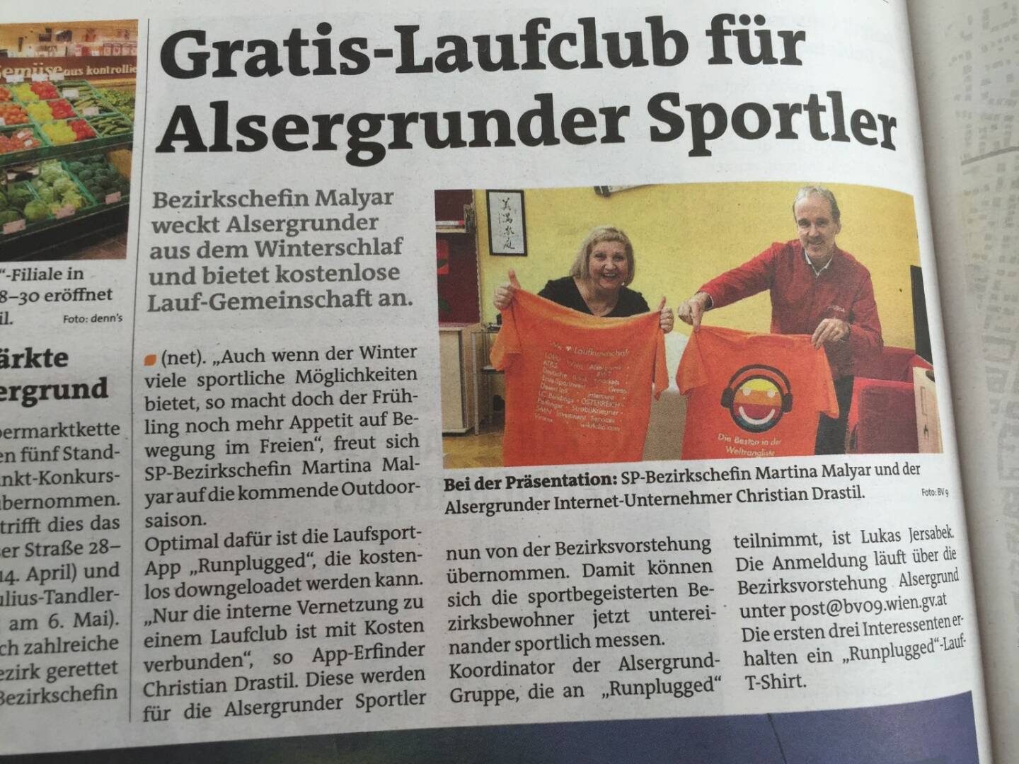 Runplugged Laufkundschaft in der Bezirkszeitung Alsergrund vom 2. März