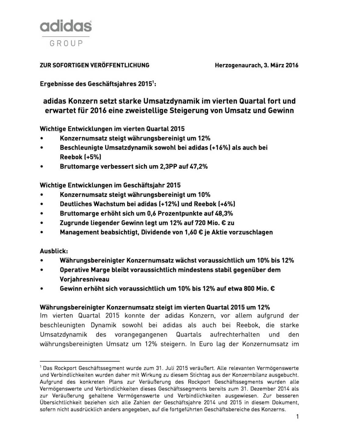 adidas Group: Ergebnisse des Geschäftsjahres 2015, Seite 1/12, komplettes Dokument unter http://boerse-social.com/static/uploads/file_722_adidas_group_ergebnisse_des_geschaftsjahres_2015.pdf