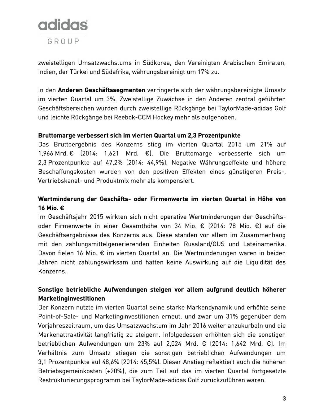 adidas Group: Ergebnisse des Geschäftsjahres 2015, Seite 3/12, komplettes Dokument unter http://boerse-social.com/static/uploads/file_722_adidas_group_ergebnisse_des_geschaftsjahres_2015.pdf