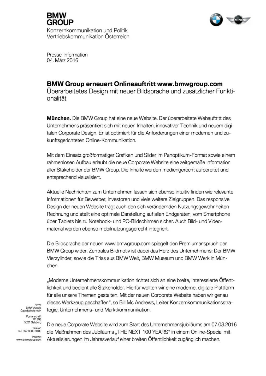 BMW Group erneuert Onlineauftritt www.bmwgroup.com, Seite 1/2, komplettes Dokument unter http://boerse-social.com/static/uploads/file_732_bmw_group_erneuert_onlineauftritt_wwwbmwgroupcom.pdf