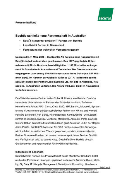 Bechtle schließt neue Partnerschaft in Australien, Seite 1/2, komplettes Dokument unter http://boerse-social.com/static/uploads/file_736_bechtle_schliesst_neue_partnerschaft_in_australien.pdf (07.03.2016) 
