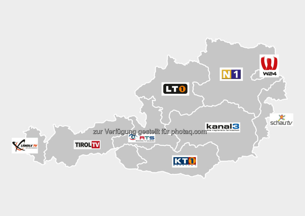Grafik : R9 - die Regionalsender : Der Kanal R9 Österreich fasst mehrere lokale und regionale TV-Sender aus allen neun österreichischen Bundesländern unter einem Dach zusammen, darunter W24, Ländle TV, Tirol TV, RTS, LT1, KT1, Kanal3, SchauTV sowie N1 : Fotocredit: R9, © Aussender (09.03.2016) 