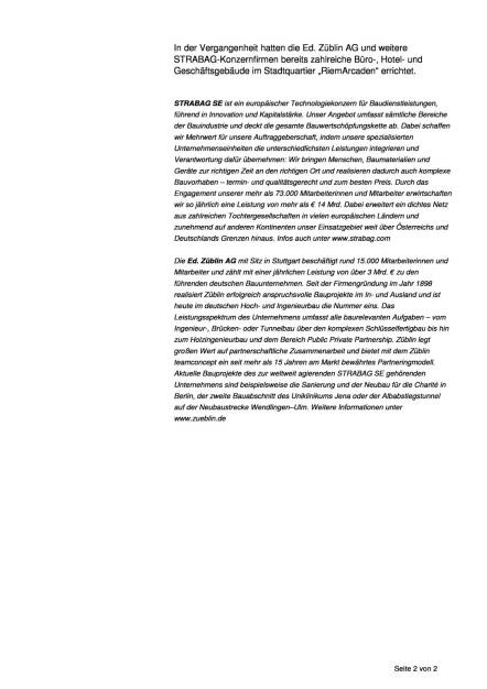Züblin/Strabag: Union Investment beauftragt Züblin mit Erweiterung der „RiemArcaden“ in München, Seite 2/2, komplettes Dokument unter http://boerse-social.com/static/uploads/file_752_zublinstrabag_union_investment_beauftragt_zublin_mit_erweiterung_der_riemarcaden_in_munchen.pdf (09.03.2016) 