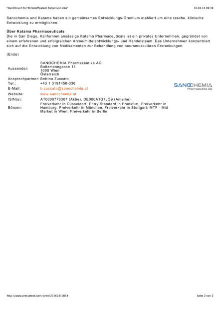 Sanochemia: Durchbruch für Wirkstoffpatent Tolperison USA, Seite 2/2, komplettes Dokument unter http://boerse-social.com/static/uploads/file_761_sanochemia_durchbruch_fur_wirkstoffpatent_tolperison_usa.pdf (10.03.2016) 