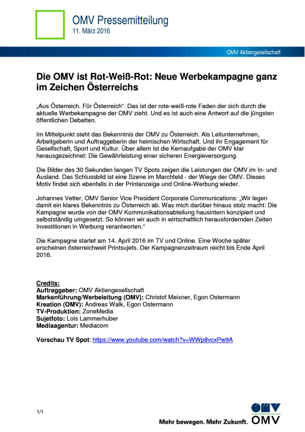 OMV ist Rot-Weiß-Rot: Neue Werbekampagne ganz im Zeichen Österreichs, Seite 1/2, komplettes Dokument unter http://boerse-social.com/static/uploads/file_774_omv_ist_rot-weiss-rot_neue_werbekampagne_ganz_im_zeichen_osterreichs.pdf