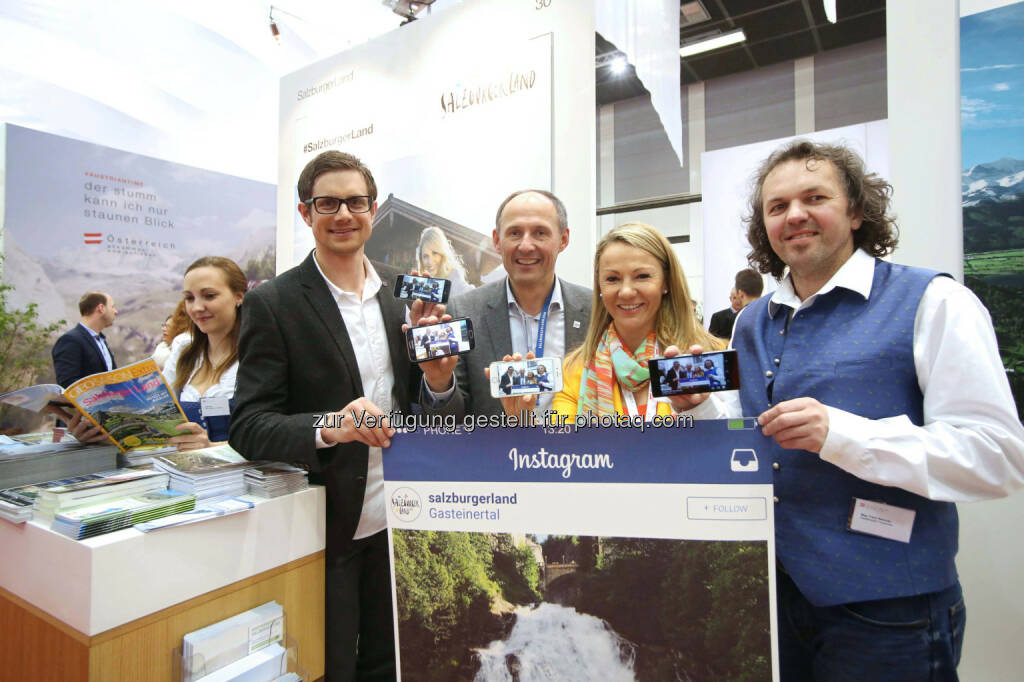 Marco Pointner (GF Saalfelden Leogang Touristik), Leo Bauernberger (GF SalzburgerLand Tourismus), Renate Ecker (GF Zell am See-Kaprun Tourismus), Franz Naturner (GF Gasteinertal Tourismus) : SalzburgerLand präsentiert sich auf der ITB Berlin : Fotocredit:Sabine Gudath, © Aussender (11.03.2016) 