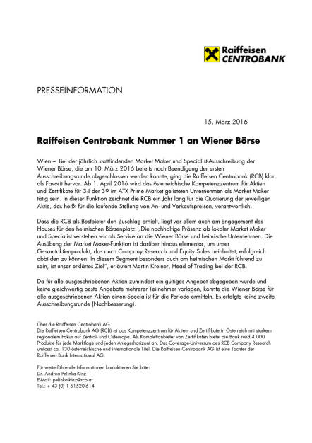 Raiffeisen Centrobank Nr. 1 an Wiener Börse, Seite 1/1, komplettes Dokument unter http://boerse-social.com/static/uploads/file_788_raiffeisen_centrobank_nr_1_an_wiener_borse.pdf (15.03.2016) 