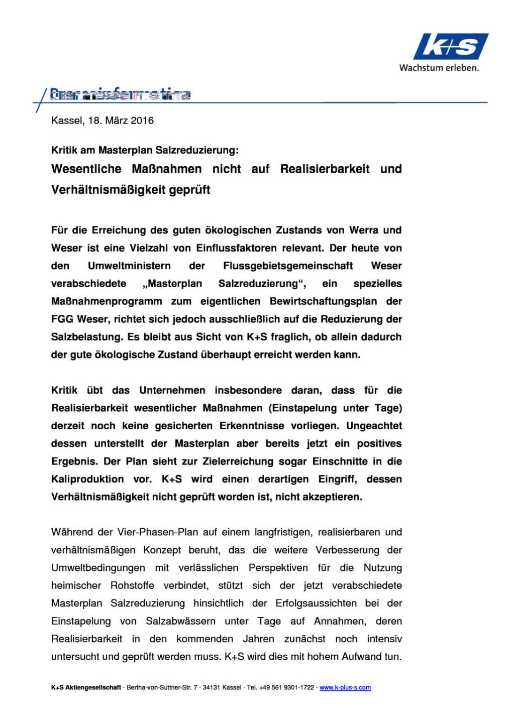 K+S AG Presseinformation: Kritik am Masterplan Salzreduzierung, Seite 1/3, komplettes Dokument unter http://boerse-social.com/static/uploads/file_802_ks_ag_presseinformation_kritik_am_masterplan_salzreduzierung.pdf