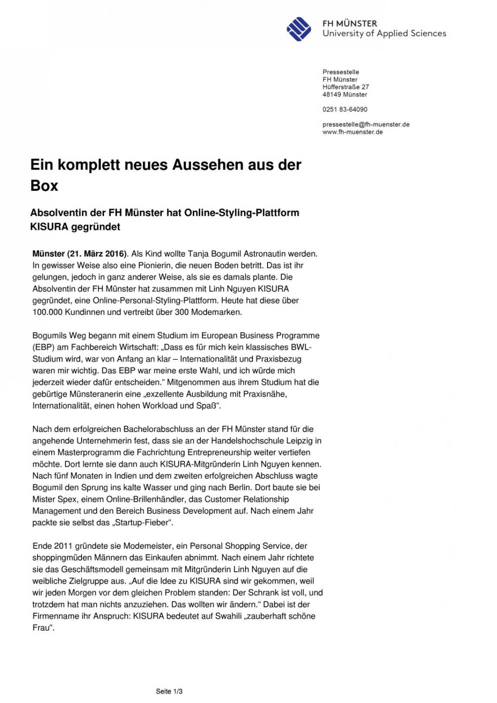 Pressestelle FH Münster: Ein komplett neues Aussehen aus der Box, Seite 1/3, komplettes Dokument unter http://boerse-social.com/static/uploads/file_805_pressestelle_fh_munster_ein_komplett_neues_aussehen_aus_der_box.pdf