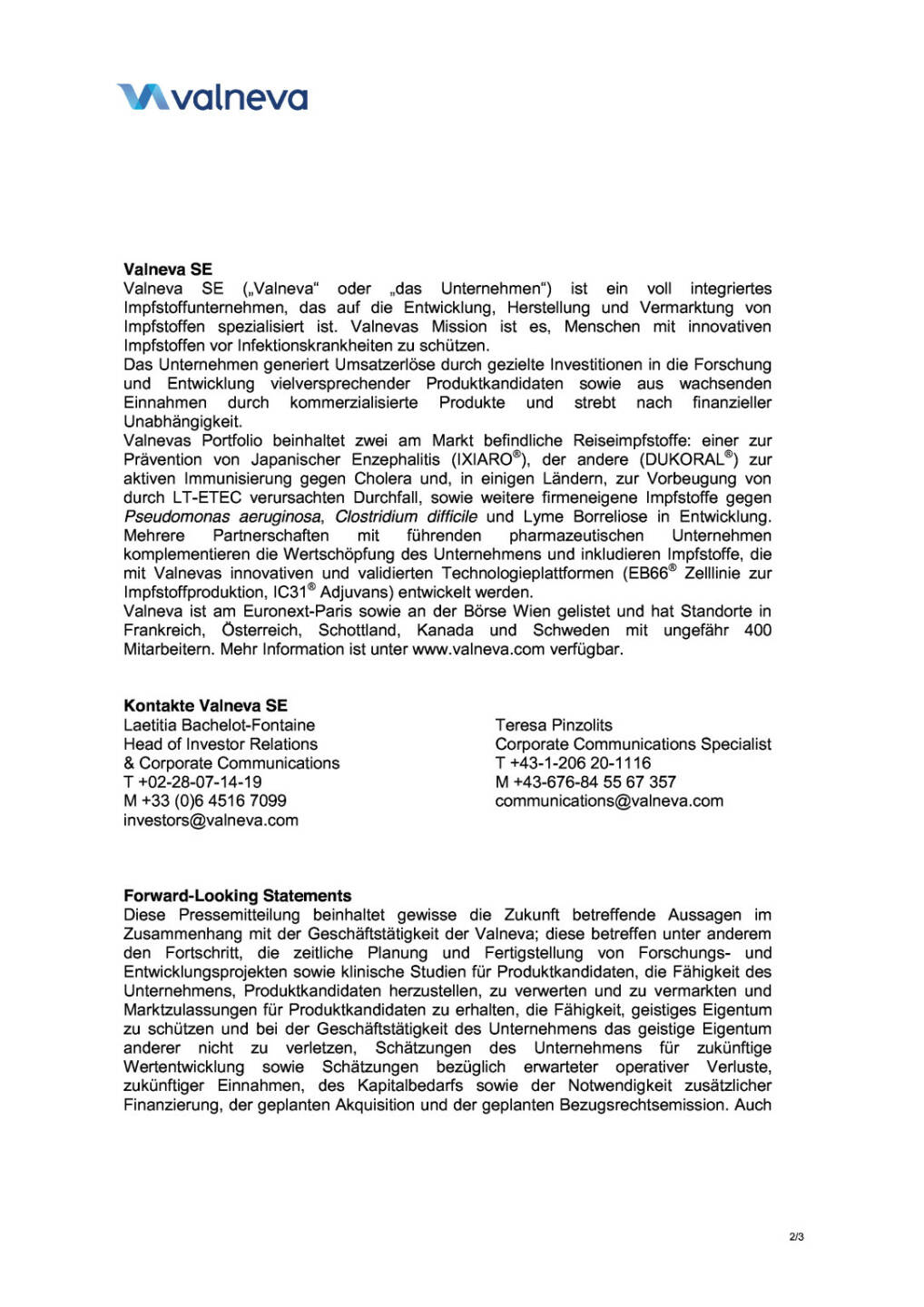 Valneva präsentiert beim 16. World Vaccine Congress, Seite 2/3, komplettes Dokument unter http://boerse-social.com/static/uploads/file_813_valneva_präsentiert_beim_16_world_vaccine_congress.pdf