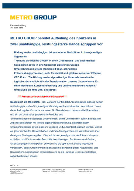 Metro Group: Aufteilung des Konzerns, Seite 1/4, komplettes Dokument unter http://boerse-social.com/static/uploads/file_822_metro_group_aufteilung_des_konzerns.pdf (30.03.2016) 