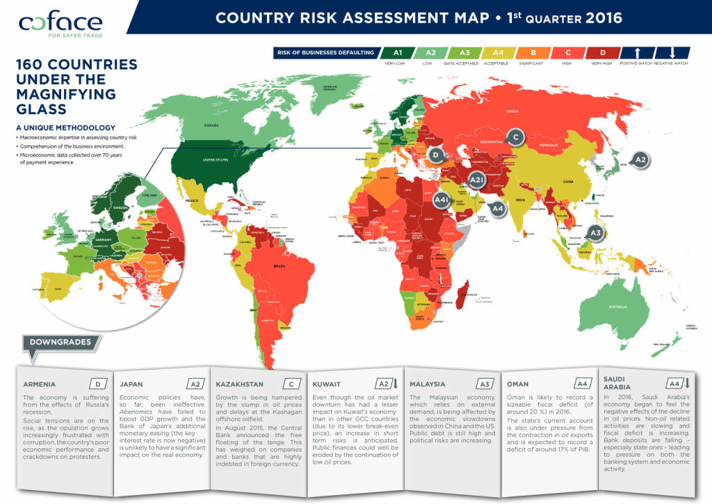 coface: Country Risk Assessment Map, Seite 1/1, komplettes Dokument unter http://boerse-social.com/static/uploads/file_831_coface_country_risk_assessment_map.pdf (01.04.2016) 
