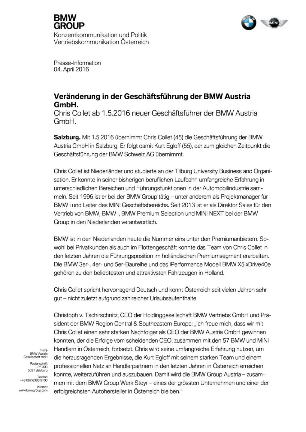 BMW Austria GmbH: Veränderung in der Geschäftsführung , Seite 1/2, komplettes Dokument unter http://boerse-social.com/static/uploads/file_840_bmw_austria_gmbh_veranderung_in_der_geschaftsfuhrung.pdf