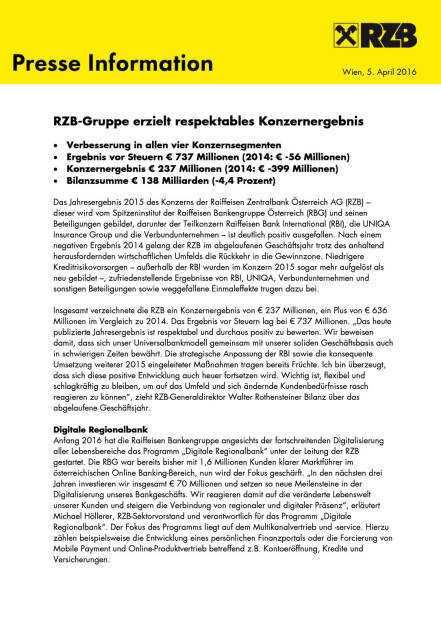 RZB-Gruppe erzielt respektables Konzernergebnis, Seite 1/5, komplettes Dokument unter http://boerse-social.com/static/uploads/file_847_rzb-gruppe_erzielt_respektables_konzernergebnis.pdf (05.04.2016) 