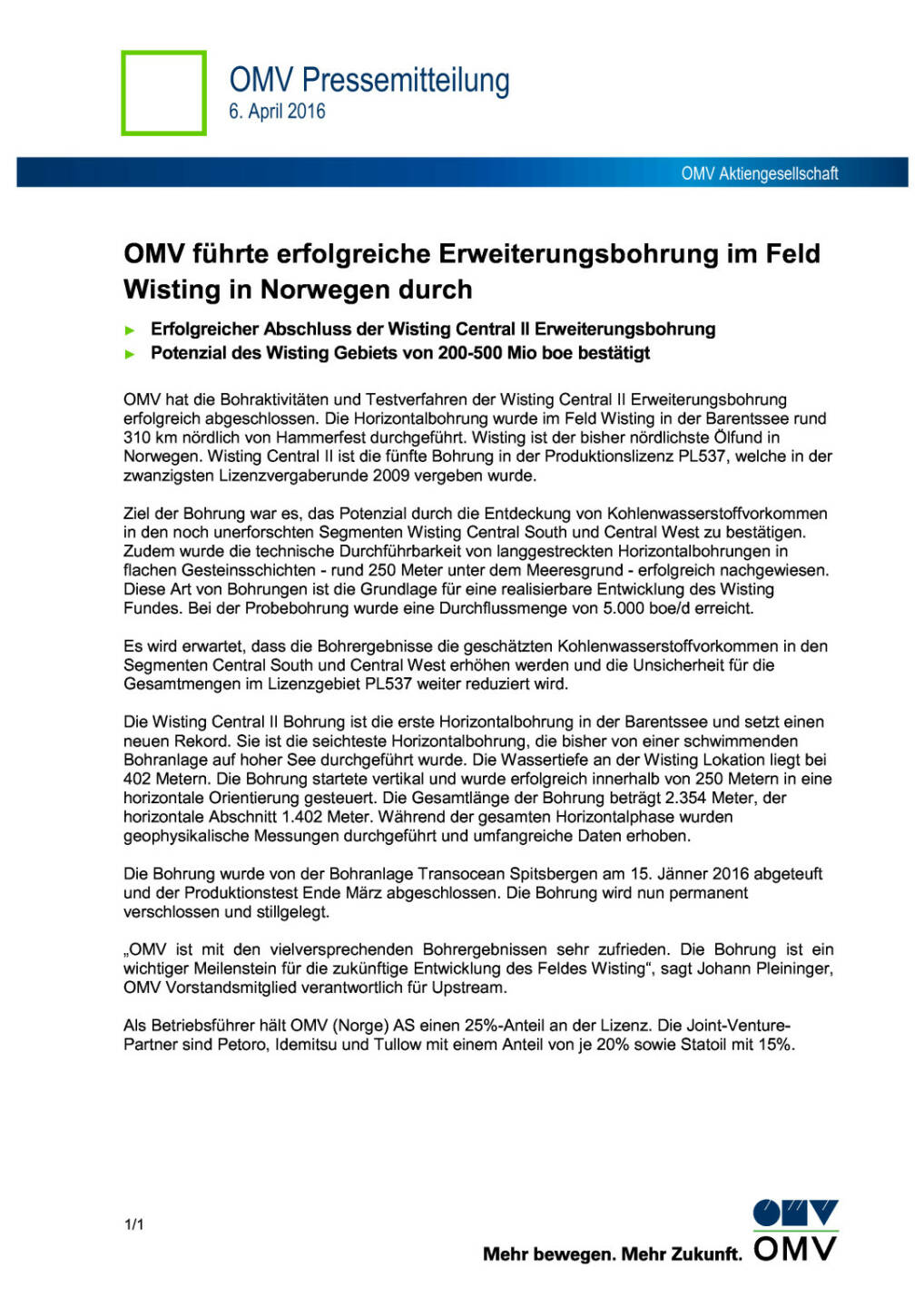 OMV: erfolgreiche Erweiterungsbohrung in Norwegen, Seite 1/2, komplettes Dokument unter http://boerse-social.com/static/uploads/file_853_omv_erfolgreiche_erweiterungsbohrung_in_norwegen.pdf
