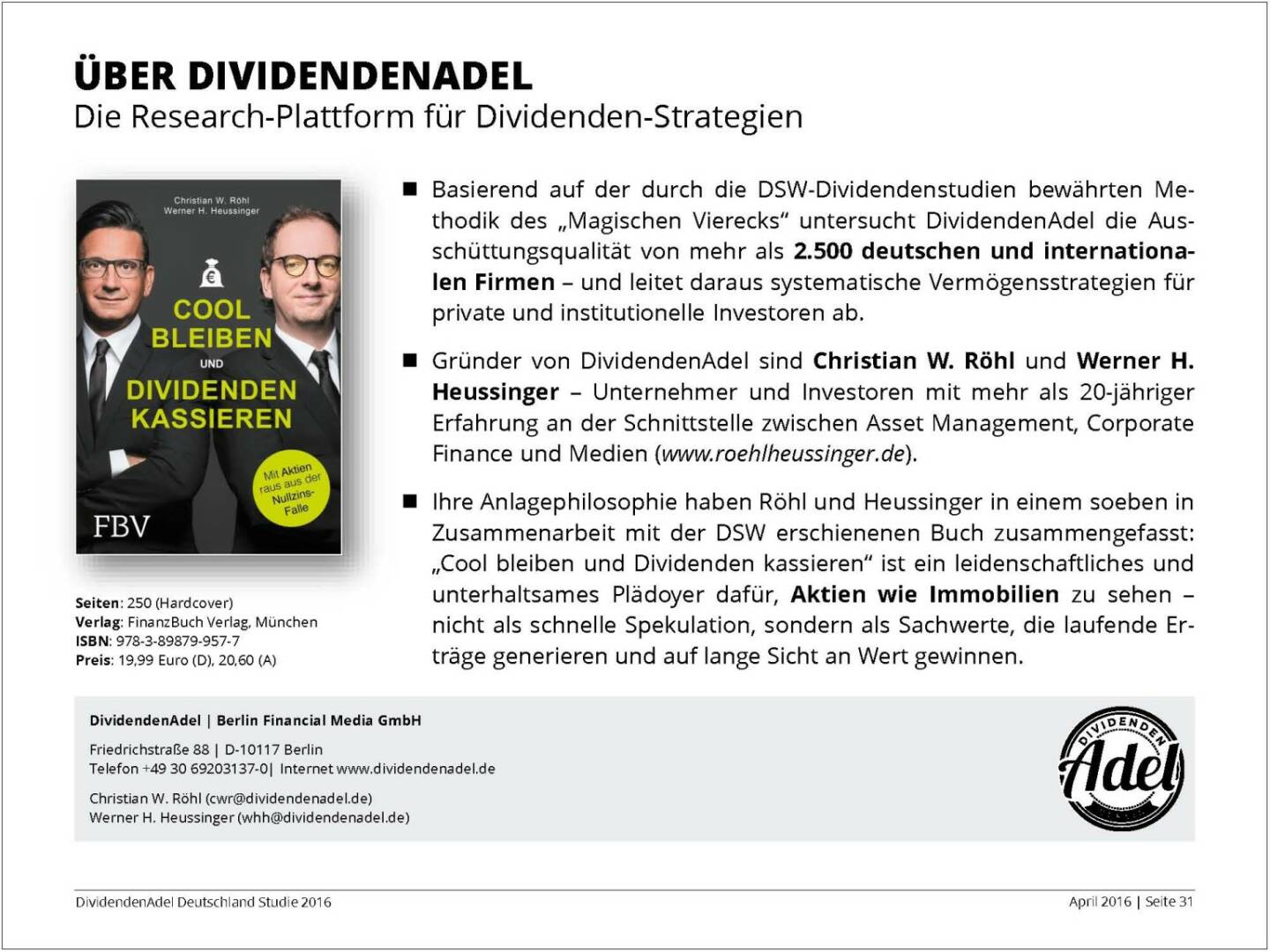 Dividendenstudie 2016: Über Dividendenadel