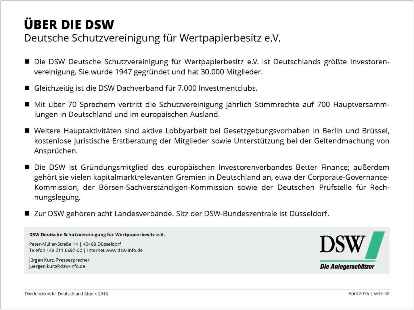 Dividendenstudie 2016: Über die DSW