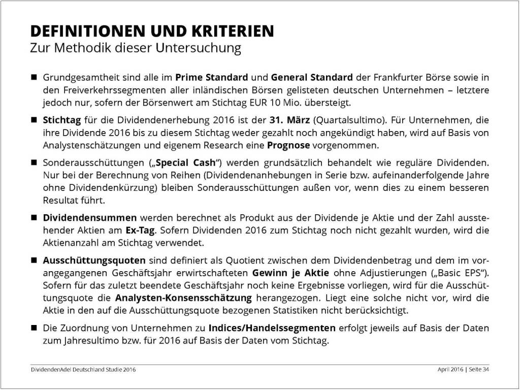 Dividendenstudie 2016: Definitionen und Kriterien, © Dividendenadel.de (06.04.2016) 