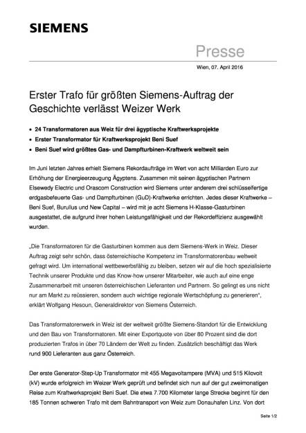 Siemens: Tranformator für Ägypten, Seite 1/2, komplettes Dokument unter http://boerse-social.com/static/uploads/file_859_siemens_tranformator_fur_agypten.pdf (07.04.2016) 