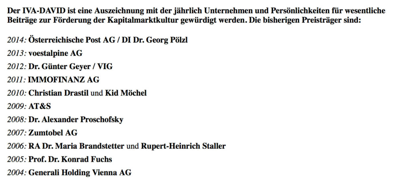 IVA-David, das war 2010 eine Auszeichnung im Kerngeschäft: 2015 an Karl-Heinz Strauss von der Porr