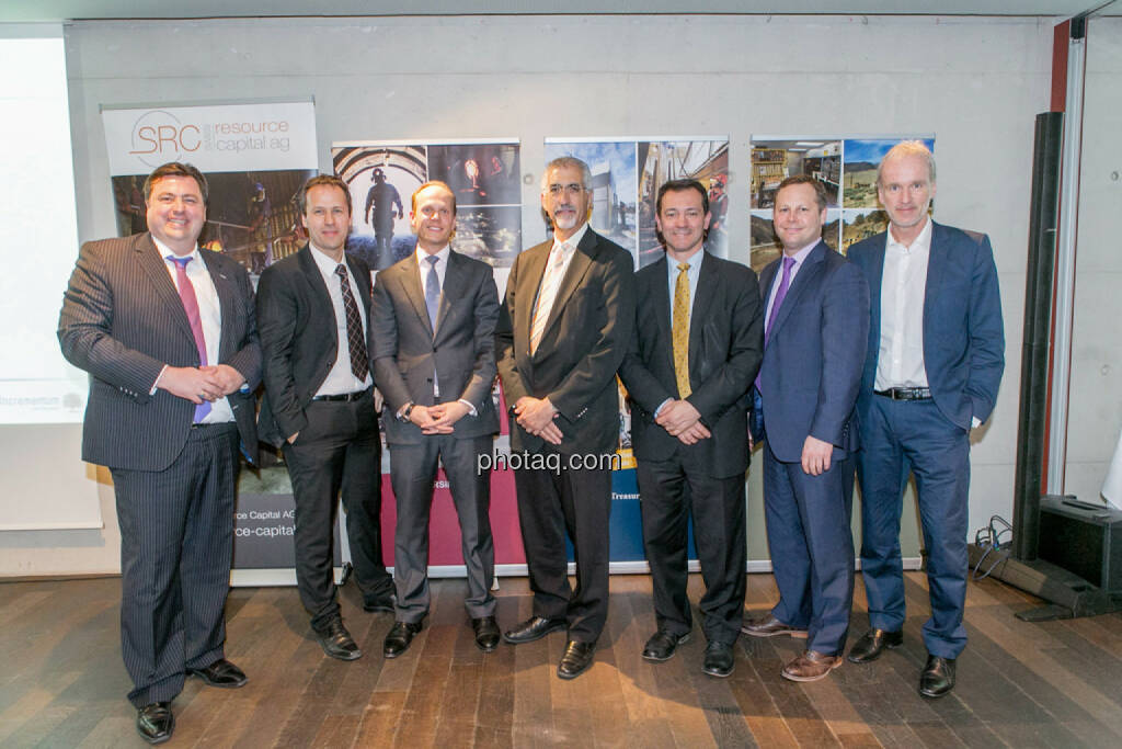 Jochen Staiger, Swiss Resource Capital AG, Joachim Brunner (SmallCap Investor), Ronald-Peter Stöferle (Incrementum AG), Bradford Cooke (Endeavour Silver), Corrado de Gasperis (Comstock Mining), Greg Ferron (Treasury Metals), Christian Drastil (BSN), © Martina Draper/photaq (14.04.2016) 