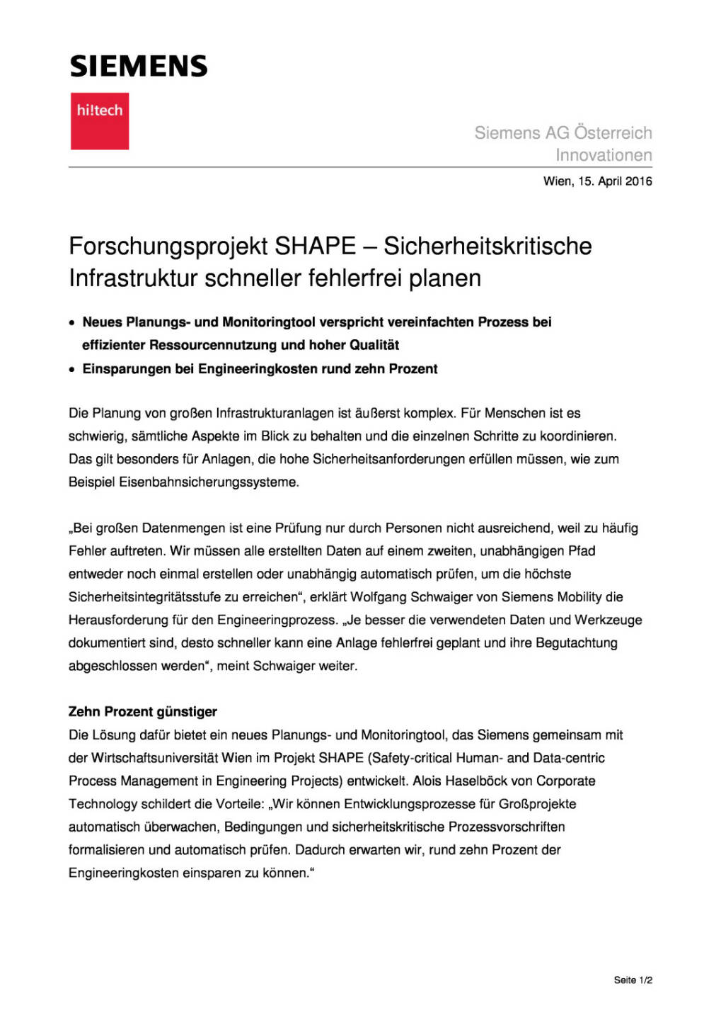 Siemens: Forschungsprojekt Shape, Seite 1/2, komplettes Dokument unter http://boerse-social.com/static/uploads/file_889_siemens_forschungsprojekt_shape.pdf