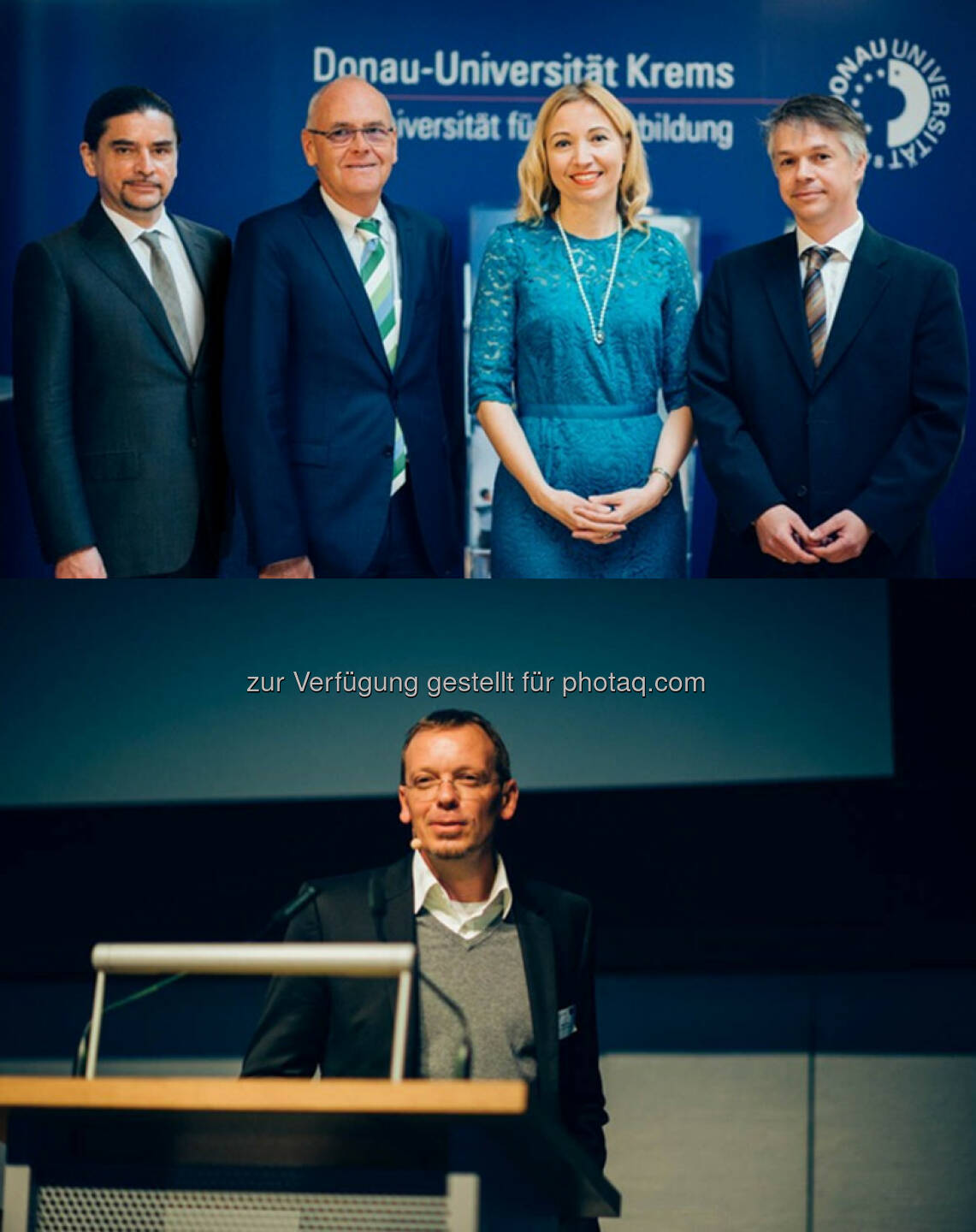 Gerald Steiner (Dekan der Fakultät für Wirtschaft und Globalisierung der Donau-Universität Krems), Peter Thomayer (Vorstandsvorsitzender CPB Software AG), Susanne Chishti (CEO Fintech Circle London), Mario Offenhuber (Veranstalter des Banken-Symposiums Wachau und Geschäftsführer RIM Management KR, Krems), Michael Suitner (GF Secure Payment Technologies) : Banken-Symposium Wachau : Zum ersten Mal ging die innovative Branchenveranstaltung an der Donau-Universität Krems über die Bühne – Experten referierten zur „Digitalen Transformation“ : Fotocredit: Walter Skokanitsch