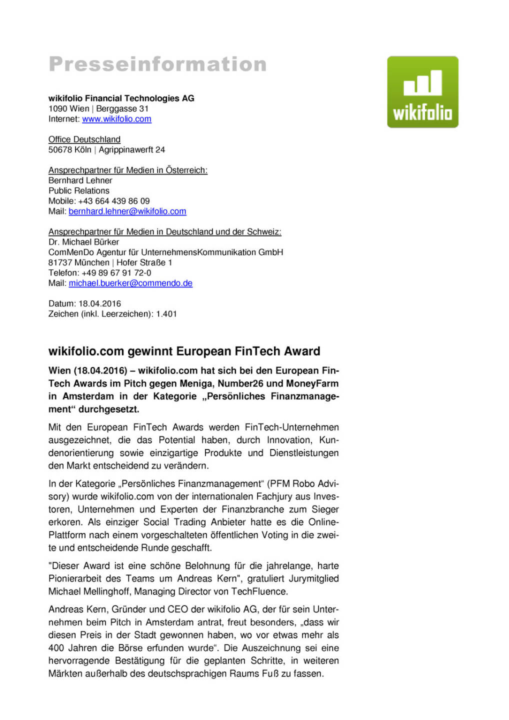 wikifolio.com gewinnt European FinTech Award 2016, Seite 1/3, komplettes Dokument unter http://boerse-social.com/static/uploads/file_904_wikifoliocom_gewinnt_european_fintech_award_2016.pdf