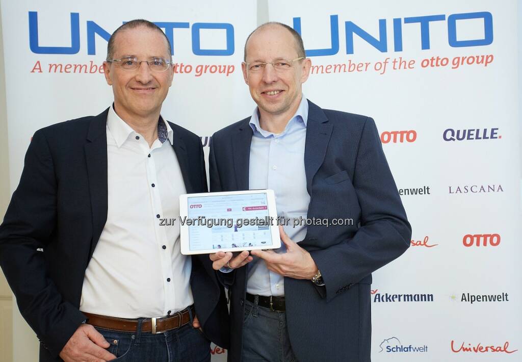 Harald Gutschi, Achim Güllmann : E-Commerce-Erfolg ungebremst: Unito-Gruppe wächst im Geschäftsjahr 2015/16 um 6,2 Prozent : Fotocredit: Unito Versand & Dienstleistungen GmbH/APA-Fotoservice/Preiss, © Aussender (21.04.2016) 