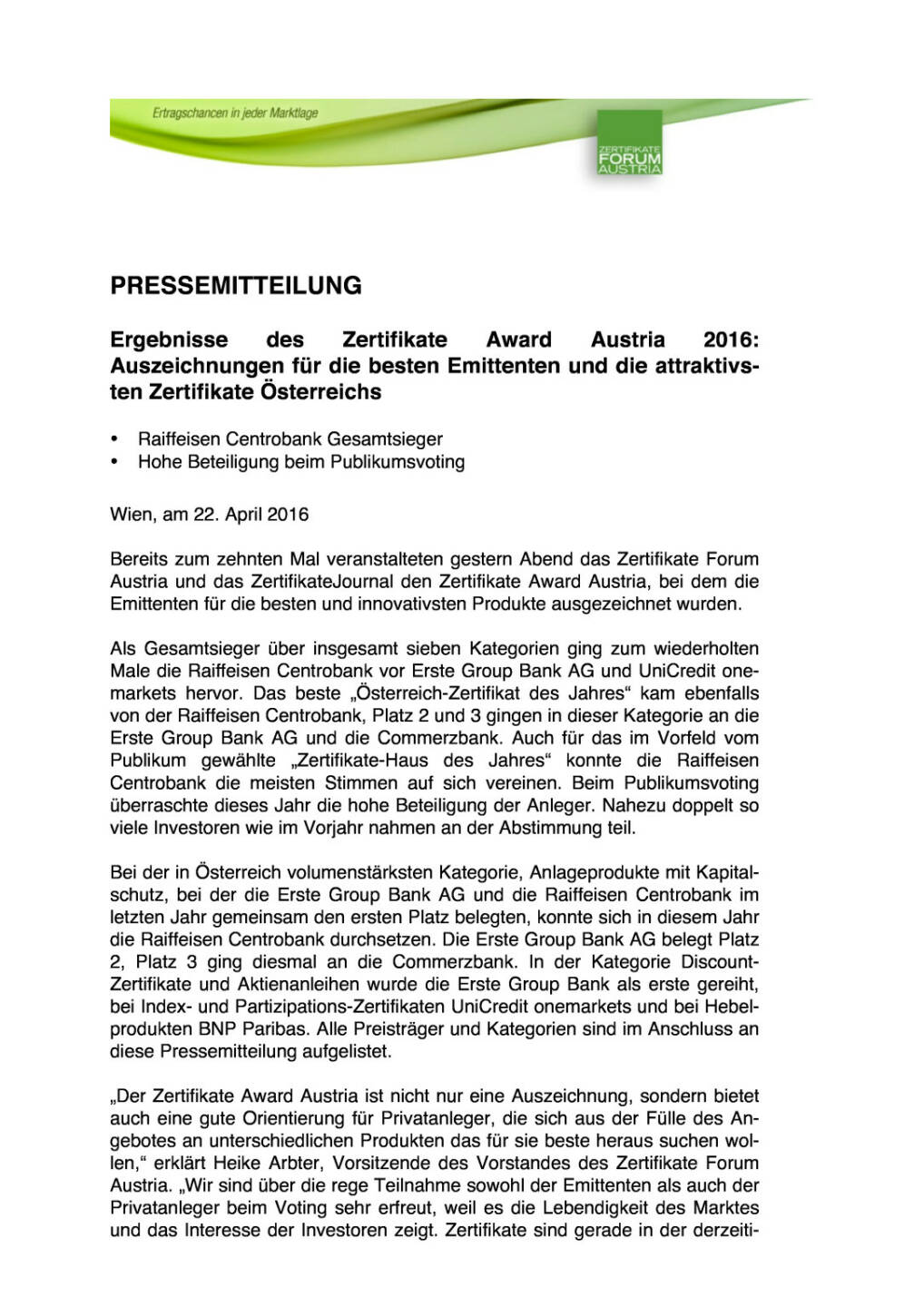 Zertifikate Forum Austria: Ergebnisse des Zertifikate Award Austria 2016, Seite 1/3, komplettes Dokument unter http://boerse-social.com/static/uploads/file_929_zertifikate_forum_austria_ergebnisse_des_zertifikate_award_austria_2016.pdf
