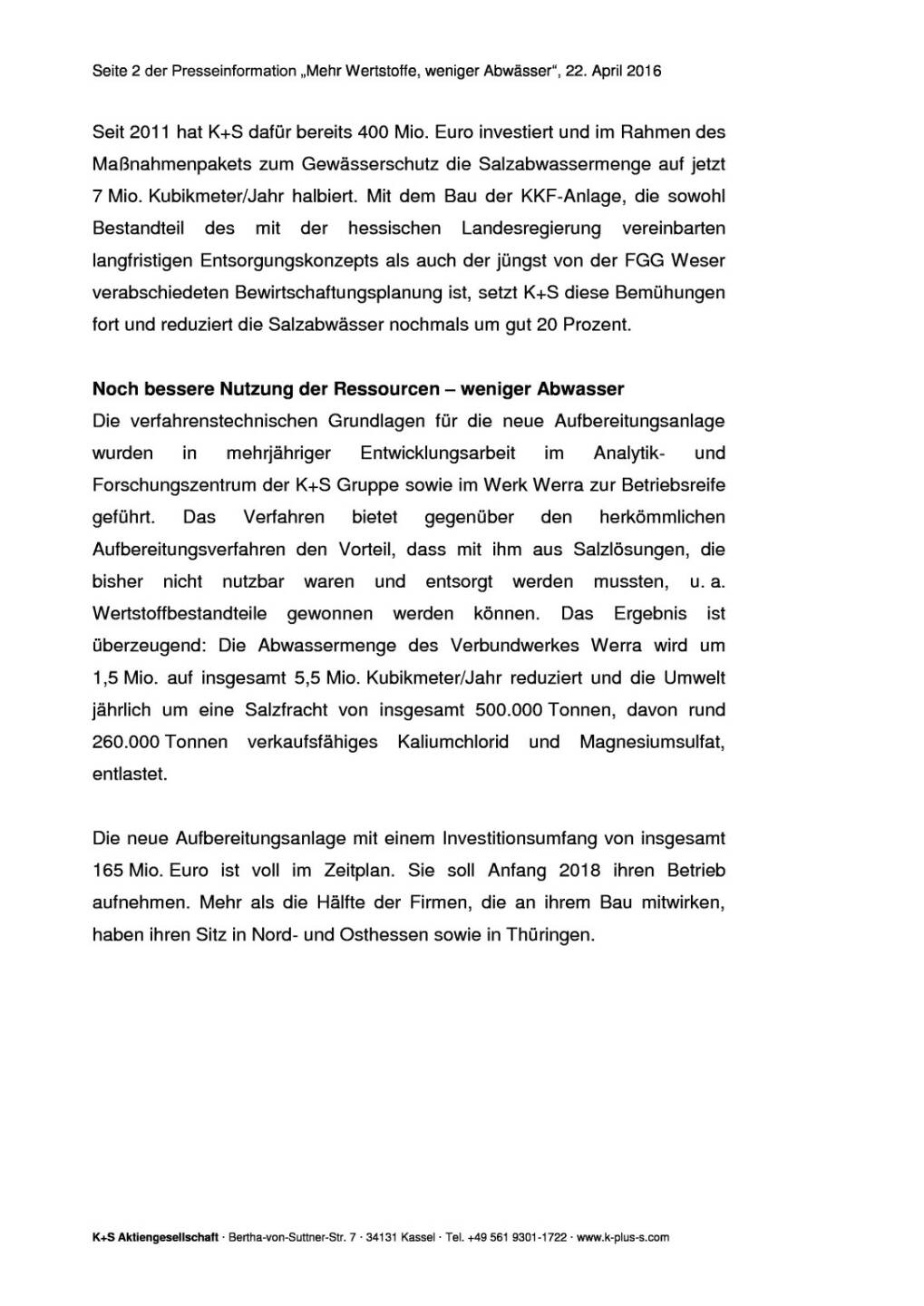 K+S AG: Richtfest für neue Aufbereitungsanlage, Seite 2/4, komplettes Dokument unter http://boerse-social.com/static/uploads/file_933_ks_ag_richtfest_fur_neue_aufbereitungsanlage.pdf