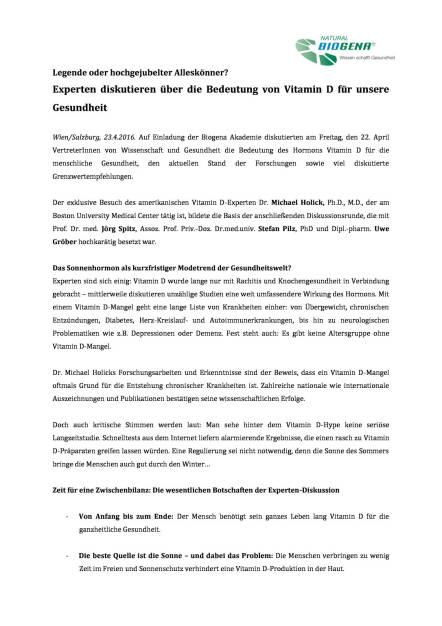 Biogena: Vitamin D - Legende oder hochgejubelter Alleskönner?, Seite 1/3, komplettes Dokument unter http://boerse-social.com/static/uploads/file_934_biogena_vitamin_d_-_legende_oder_hochgejubelter_alleskonner.pdf (23.04.2016) 