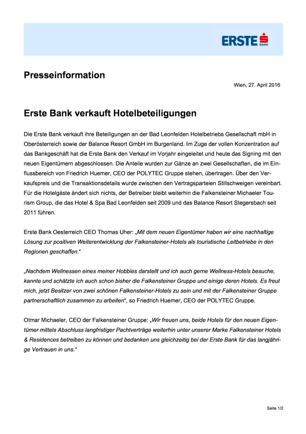 Erste Bank verkauft Hotelbeteiligungen, Seite 1/2, komplettes Dokument unter http://boerse-social.com/static/uploads/file_961_erste_bank_verkauft_hotelbeteiligungen.pdf