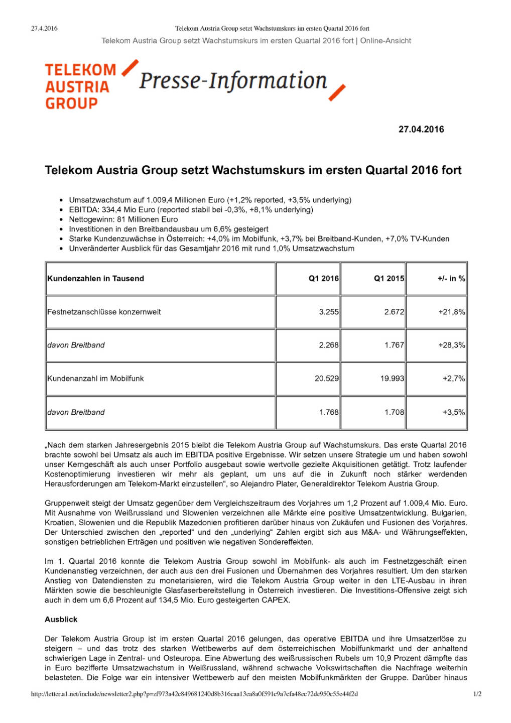 Telekom Austria Q1 2016, Seite 1/2, komplettes Dokument unter http://boerse-social.com/static/uploads/file_962_telekom_austria_q1_2016.pdf