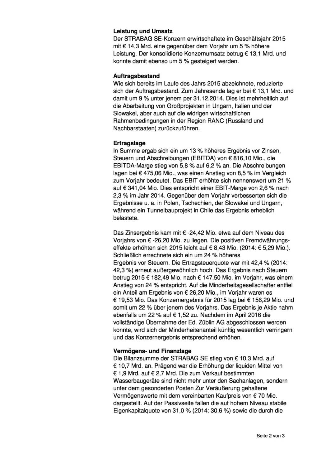 Strabag SE-Ergebnis 2015, Seite 2/3, komplettes Dokument unter http://boerse-social.com/static/uploads/file_973_strabag_se-ergebnis_2015.pdf