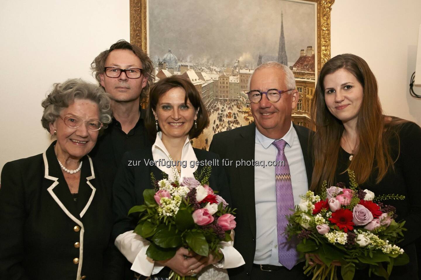 Elisabeth Leopold (Vorstandsmitglied, Leopold Museum-Privatstiftung), Hans-Peter Wipplinger (Direktor, Leopold Museum), Marianne Hussl-Hörmann (Kuratorin der Ausstellung), Michael Kovacek (Geschäftsführer im Kinsky), Birgit Summerauer (Wissenschaftliche Mitarbeiterin, Leopold Museum) : Leopold Museum : Erste umfassende Retrospektive des Malers Theodor von Hörmann (1840–1895) in Wien : Hörmann gilt als einziger Impressionist Österreichs und als erster Secessionist Wiens : Fotocredit: Leopold Museum/APA-Fotoservice/Roßboth