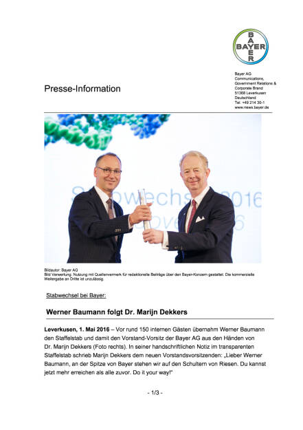 Bayer: Neuer Vorstandsvorsitzender, Seite 1/3, komplettes Dokument unter http://boerse-social.com/static/uploads/file_980_bayer_neuer_vorstandsvorsitzender.pdf (01.05.2016) 