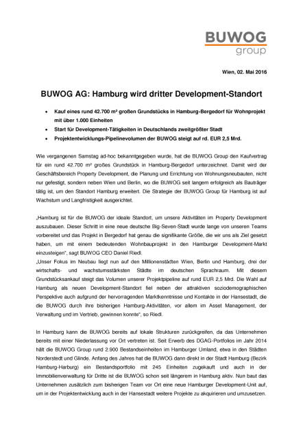 Buwog AG: Hamburg wird dritter Development-Standort, Seite 1/3, komplettes Dokument unter http://boerse-social.com/static/uploads/file_982_buwog_ag_hamburg_wird_dritter_development-standort.pdf (02.05.2016) 